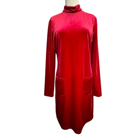 Gianni Bini Dress Womens 10 Red Velour Mock Neck Velvety Modern Holiday Festive - Picture 1 of 16